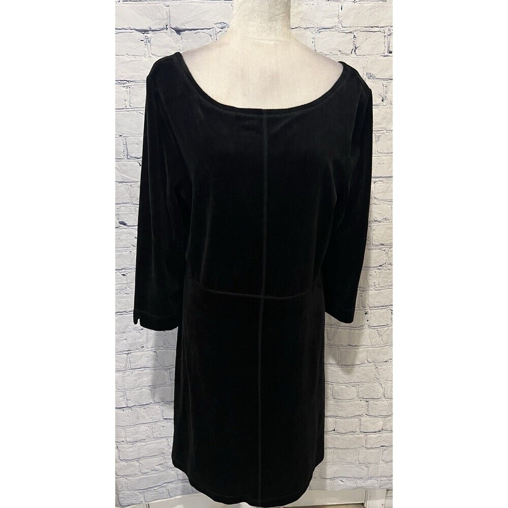 TALBOTS Size Large Black Round Neck Stretch Velour Dress